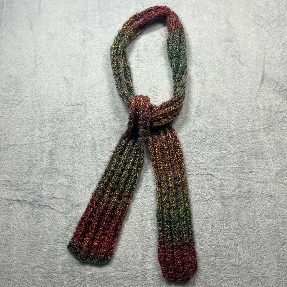 Handmade Ribbed Knit Scarf Multicolor Variegated Earth Tones Unisex OS